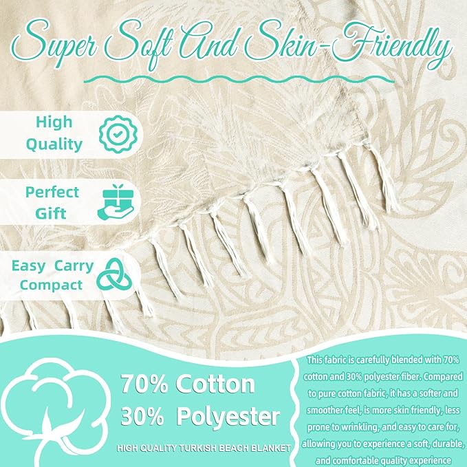 Oversized Turkish Beach Towel Blanket Cotton Giant XL Sandproof Towels Huge Linen XXL Extra Large Big Throw Quilt Blankets for Adults Beige Turtle