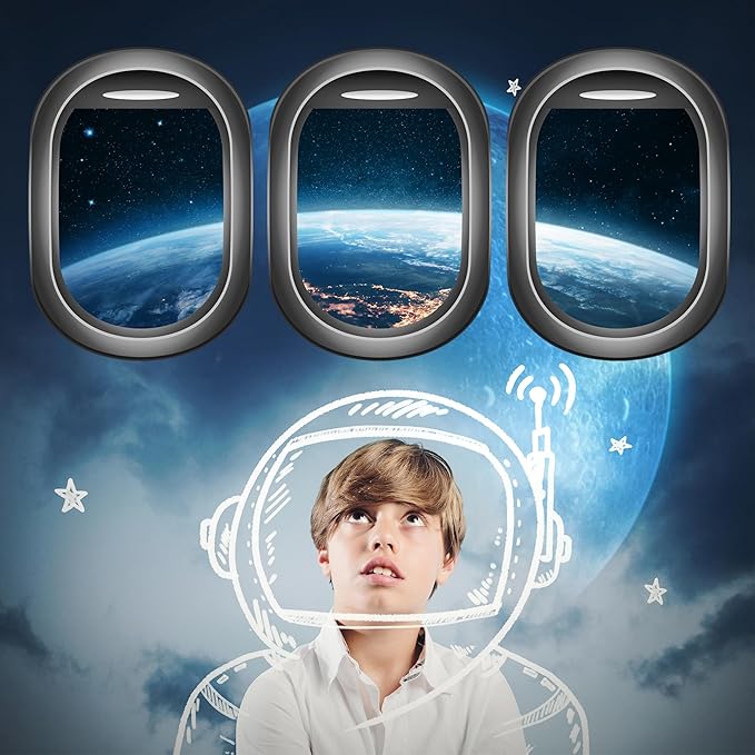 Glow in The Dark 3D Space Wall Decals, Set of 3 Galaxy Window Stickers for Wall, Space Themed Room Decor for Kids Boys (Blue)