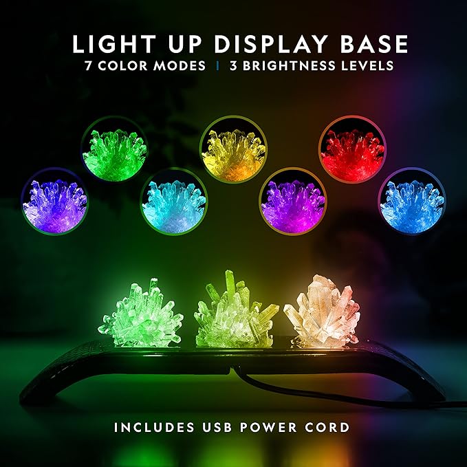 National Geographic Crystal Growing Kit - 3 Vibrant Colored Crystals to Grow with Light-Up Display Stand, Science Toy for Girls and Boys Ages 8-12, Includes 3 Gems, Cool STEM Gift (Amazon Exclusive)