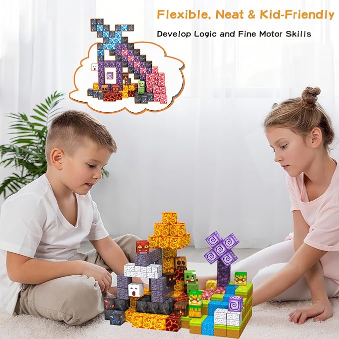 100 PCS Magnetic Blocks Building Toys, Build 3D Magnetic Building Blocks Set for Kids Ages 3+, Magnet Blocks STEM Sensory Educational Christmas Birthday Gifts Construction Toys