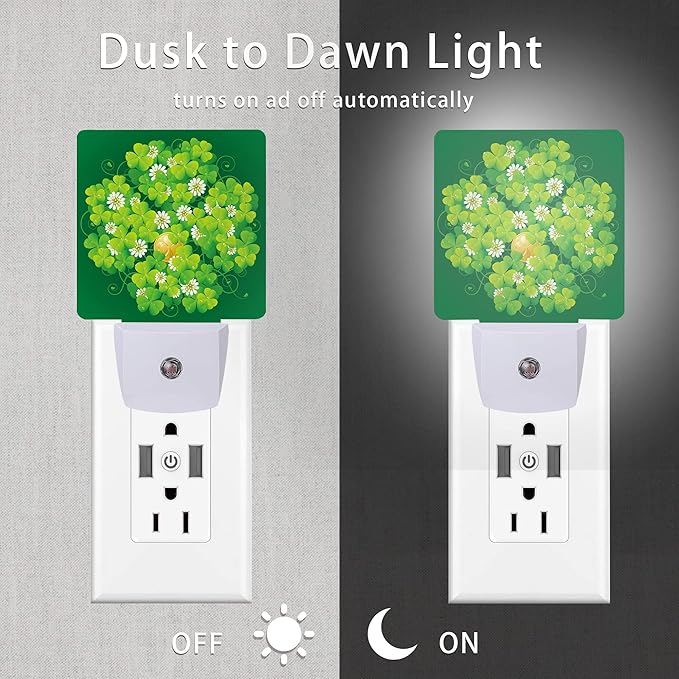 St Patrick's Day Night Light,Happy Green Clover Night Lights Plug into Wall with Dusk to Dawn Light Sensors 0.5W Led Night-Lights for Stairway/Hallway/Bedroom St Patrick's Day Décor