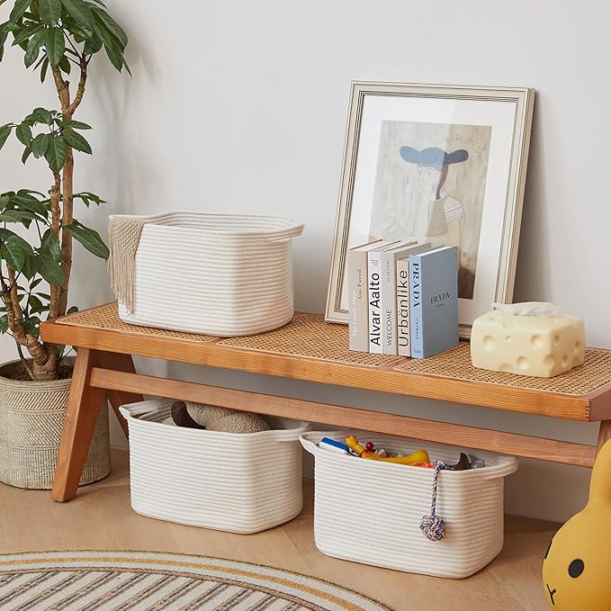 Cotton Rope Storage Basket 15"x10"x9" – Fabric Storage Bins for Organizing Clothes,Toys,Blankets – Durable Woven Storage Basket for Closet, Shelf & Living Room