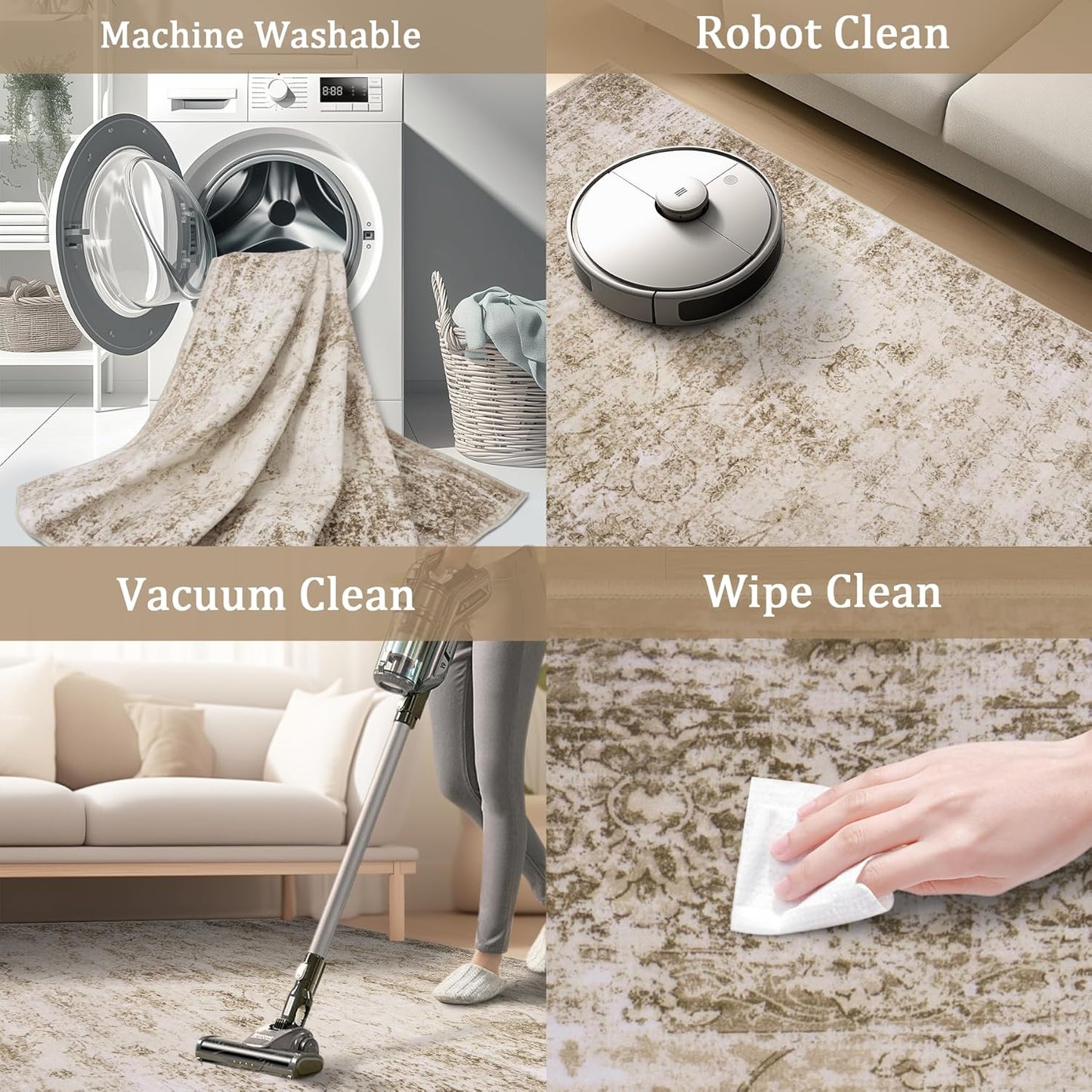 8x10 Area Rug Living Room Rugs - Washable Rug Large Modern Abstract Soft Thin Carpets Indoor Floor No Slip Vintage Carpet for Bedroom Under Dining Table Nursery Home Office Decor Beige