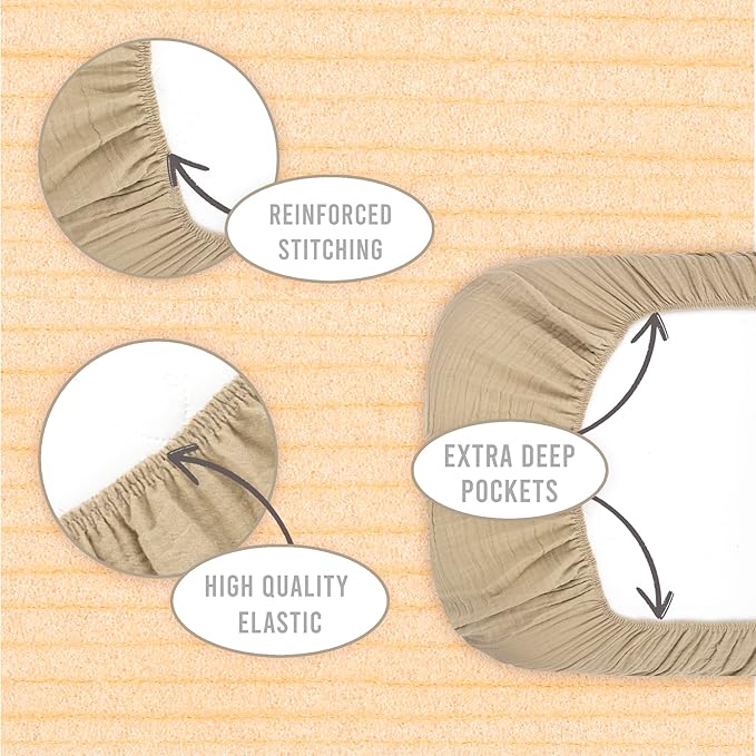 3 Pack Organic Muslin Bedside Bassinet Sheets Compatible with Mika Micky, Baby Delight, Dream On Me, AMKE and Other Bassinet Pads Size Between 17-21 in Width, 29-33 in Length, and 1.5-4 in Thick