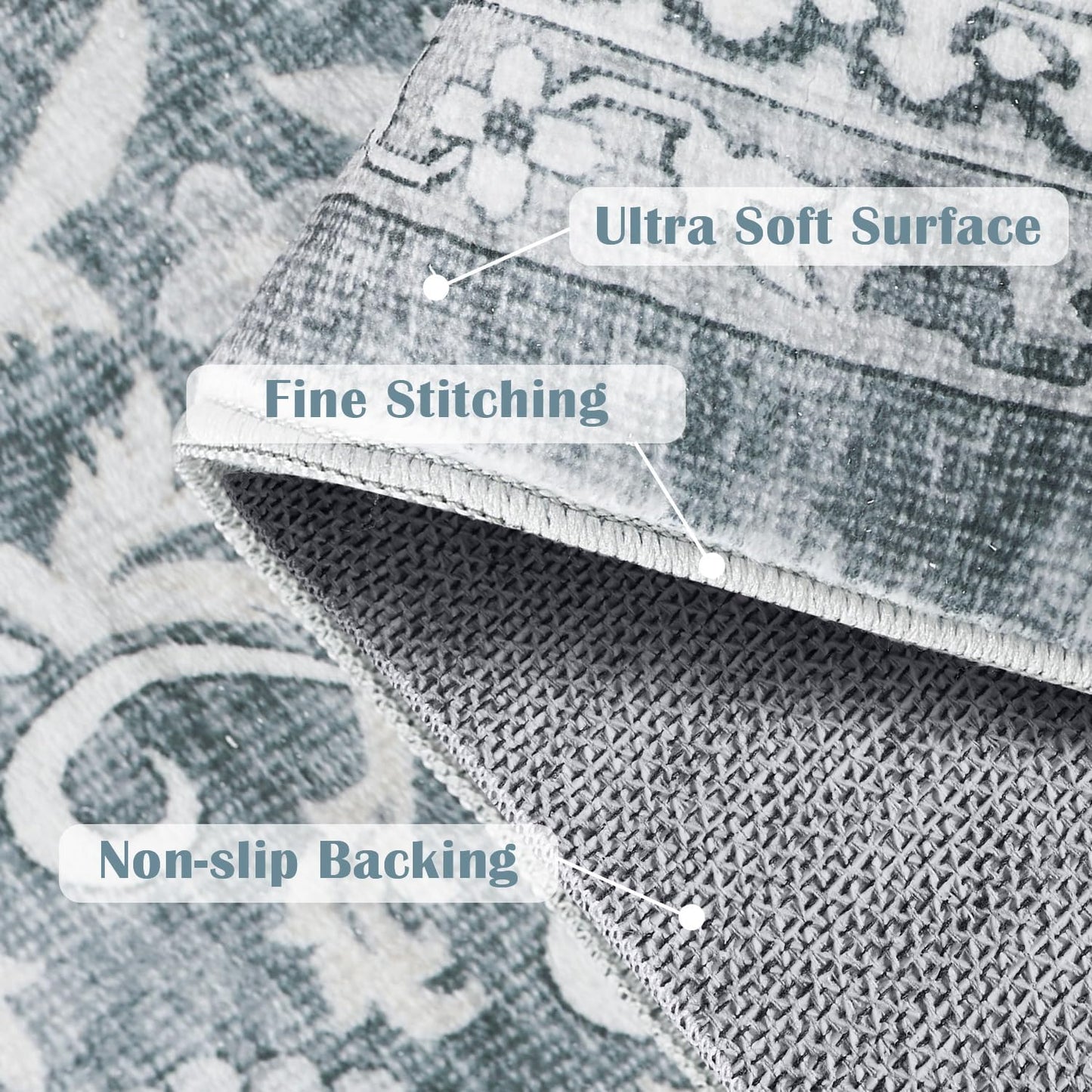 jinchan Hallway Runner Rug 3x10 - Machine Washable Grey Vintage Floral Distressed Design Soft Non-Slip Low-Pile Ultra-Thin Runner Rug for Kitchen Laundry Room Bedroom Farmhouse (3‘x10',Grey)