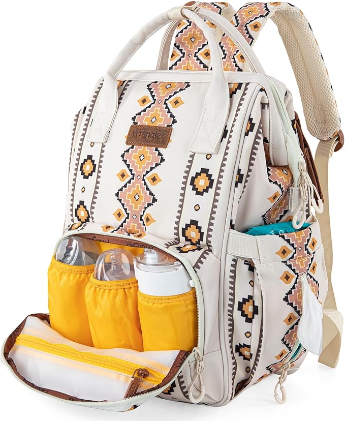 Wrangler Aztec Backpack Organized Daypack Travel Baby Bag with Stroller Strap and Side Bottle Pockets WG2204-9110TN