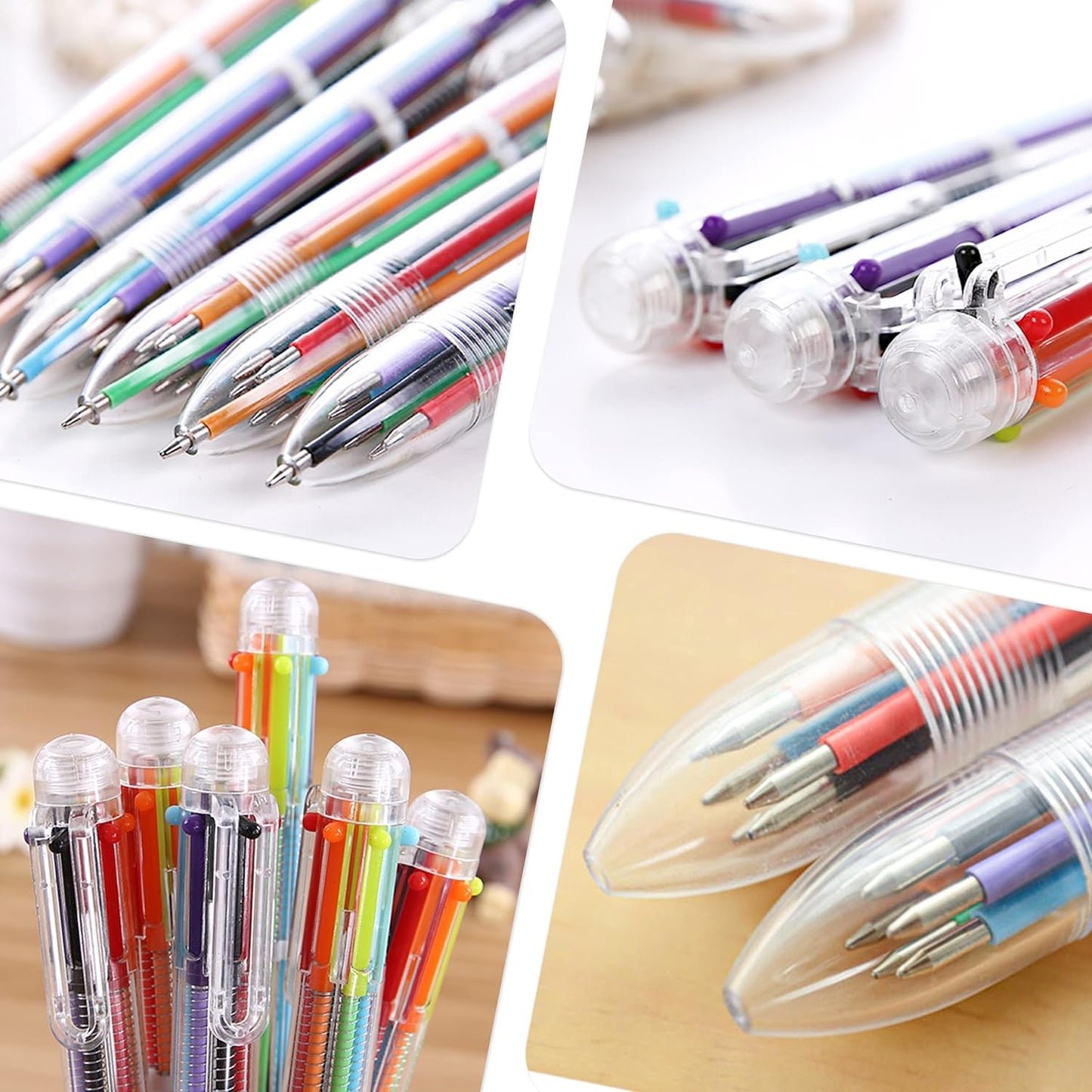 DAIKOYE Party Favors 8 PCS 0.5mm 6-in-1 Multicolor Pen 6 Colors Transparent Barrel Ballpoint Pen for Office School Supplies Students Children Gift