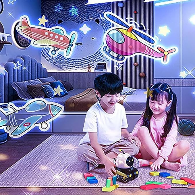 Kids Cartoon Projector Lamp, Cartoon Robot Car Projection Lamp, Rechargeable Robot Night Light with Music, Universe Starry Sky Rotate LED Animal Holiday Room Decor, 21 Discs(1pc)