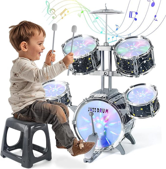 Kids Drum Set for Toddlers 1-3, Upgraded Jazz Drum Set for Kids, Musical Instrument Toys & Lights & All Plastic, Percussion Beginner kit for Boys Girls Toddlers Aged 3-5 5-7