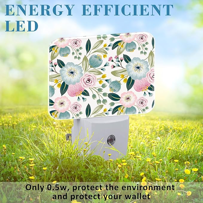 Sweet Colors Flowers Night Light Plug into Wall, Lovely Floral Night Light with Dusk to Dawn Sensor for Kid Girls Boys Women Men Room, Hallway, Kitchen, Bathroom, Stairs Decor