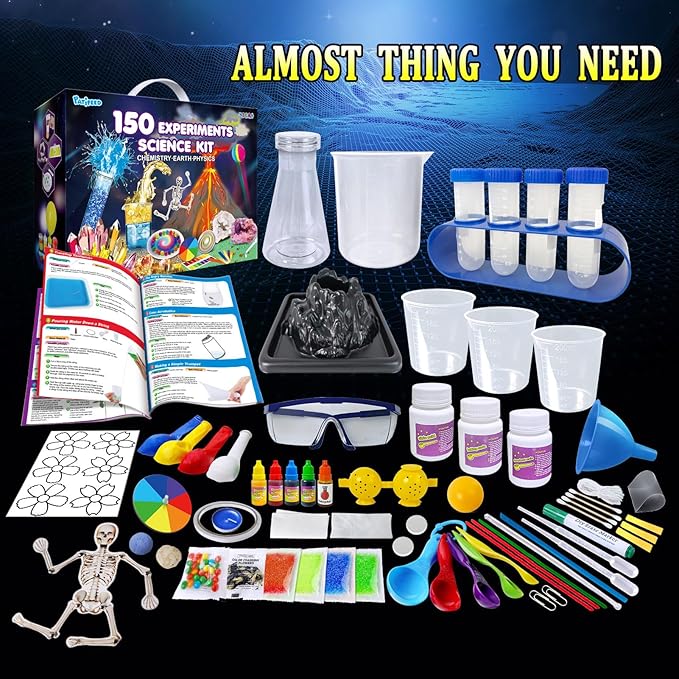 150 Experiments Science Kit for Kids, Chemistry Set, Scientific Christmas Birthday Toys Gifts Ideas for Boys Girls, Break Geodes, Volcano,S.T.E.M Learning Projects