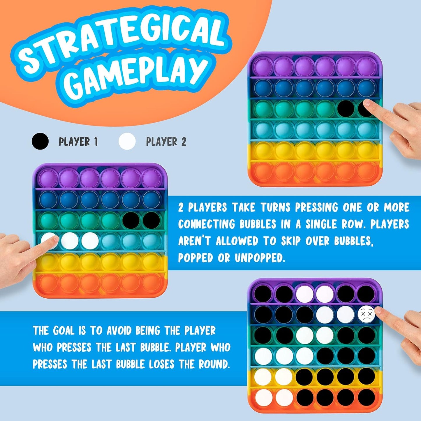 Push Pop Bubble Fidget Sensory Toy, 12-Pack, Square, 5 x 5 Inches, Rainbow, Party Favors