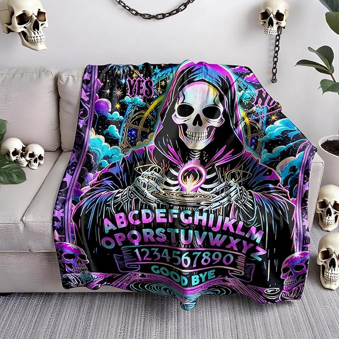 Halloween Skull Blanket Gift, Goth Horror Spooky Blanket Present for Women, Gothic Divination Gifts for Witch, Halloween Christmas Birthday Gifts, Soft Cozy Throw Blankets for Lounging， 50"x60"