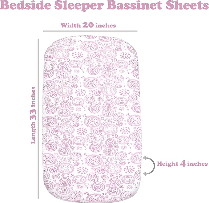 5 Pack Organic Bedside Bassinet Sheets Compatible with Mika Micky, Baby Delight, Dream On Me, AMKE and Other Bassinet Mattress Pads Size Between 17-21 in Width, 29-33 in Length, and 1.5-4 in Thick