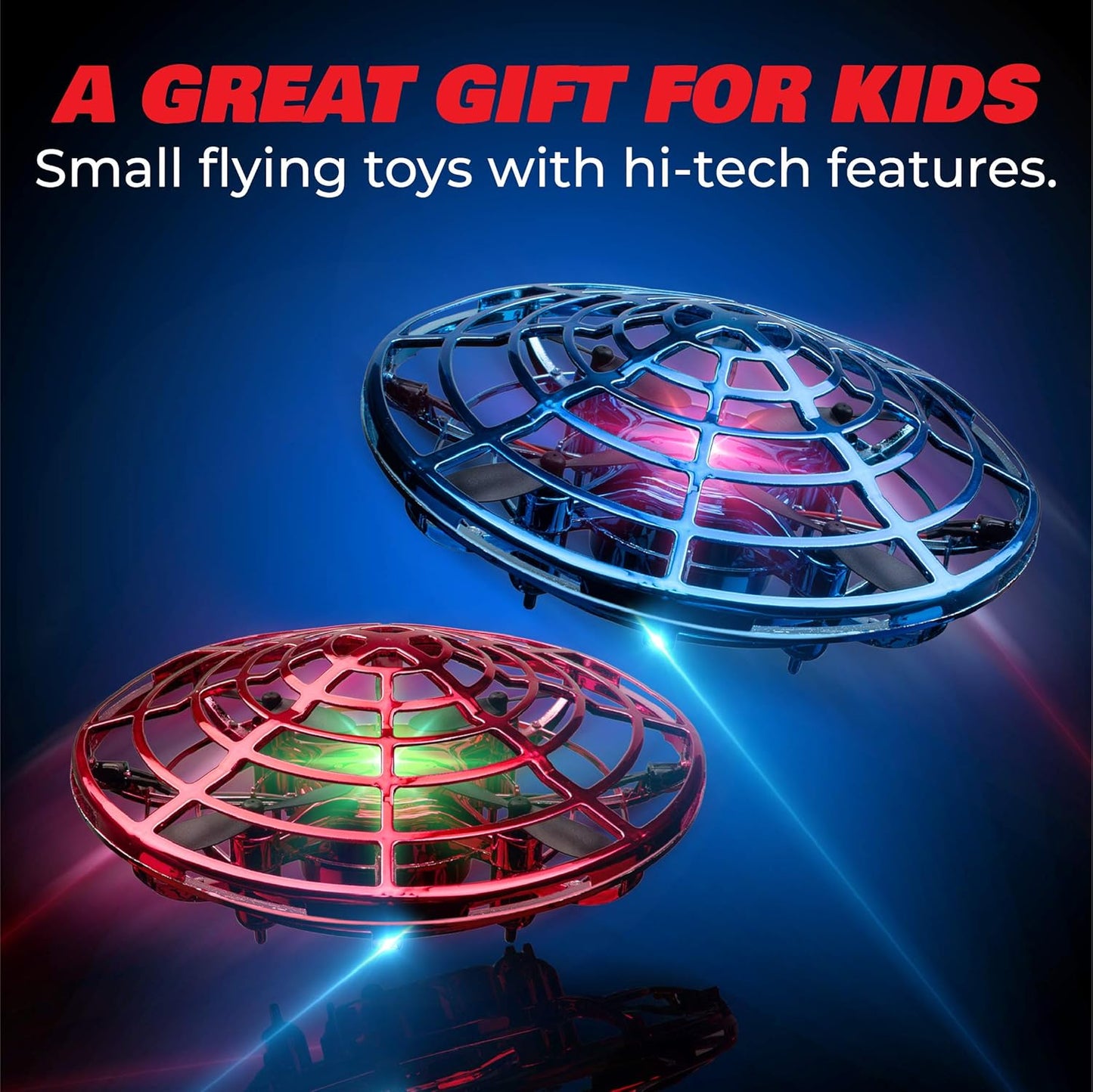 Force1 Scoot Duo Hand Operated Drone for Kids or Adults - 2pk Hands Free Motion Sensor Mini Drones, Easy Indoor Flying Ball Small UFO Toys for Boys and Girls (Red and Blue)