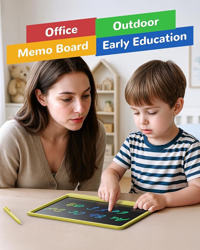 KOKODI LCD Writing Tablet, 12 Inch Colorful Toddler Doodle Board Drawing Tablet, Erasable Reusable Electronic Drawing Pads, Educational and Learning Toy for 3-6 Years Old Boy and Girls(Yellow)