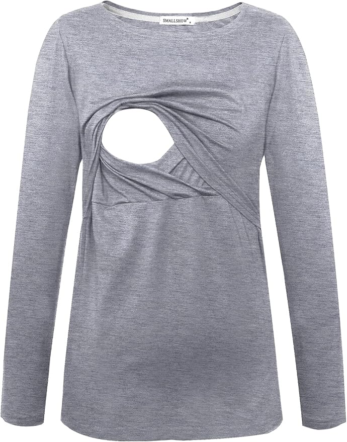 Smallshow Women's Maternity Nursing Tops Comfy Long Sleeve Breastfeeding T-Shirt
