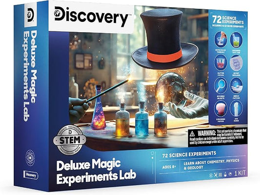 Discovery™ Magic Science Lab – 72 STEM Experiments for Kids| Reactions, Illusions, Crystals, Slime & Light Tricks| DIY Chemistry Project Kit| Educational Learning Toy| Physics Activity Set Ages 8+