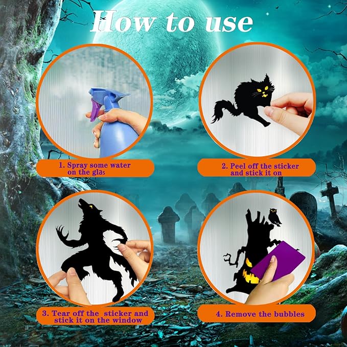 Halloween Window Clings Halloween Window Decals Double-Side Removable Stickers for Halloween Decorations with Ghost Bats Pumpkins Witch Tombstone Haunted House Halloween Window Stickers