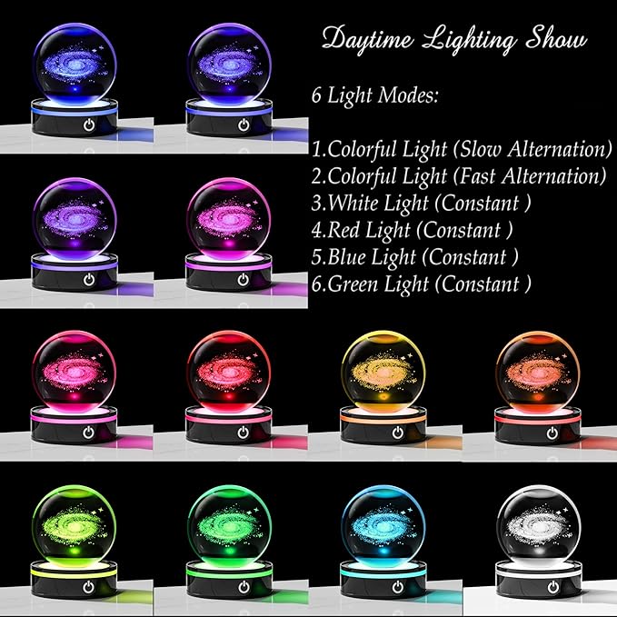 3D Galaxy Model Crystal Ball Led Lamp Base - Space Decor World Globe Planets Sphere Night Light 80mm 3.15 Inch - Solar System Decor Best Birthday Astronomy Gifts for Men Physics Science Teacher