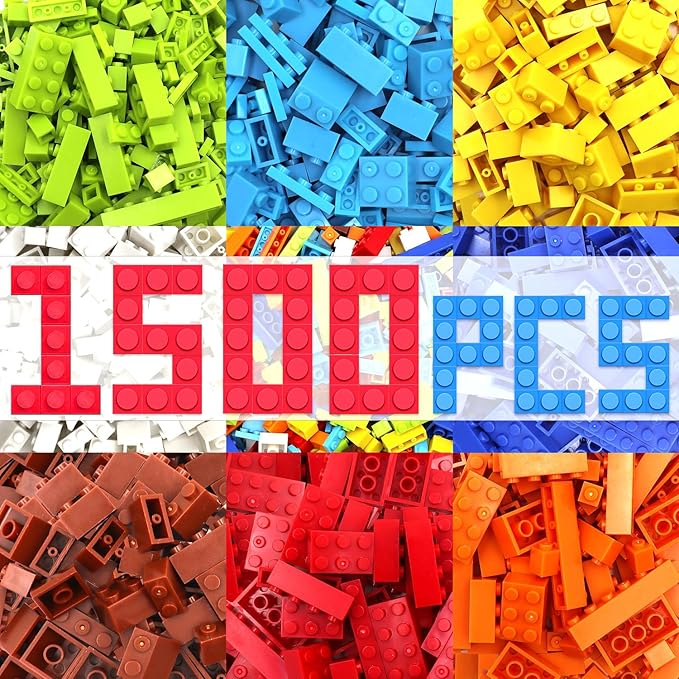 1500 Pieces Classic Building Bricks in 8 Popular Colors and 12 Mixed Shapes, Creative Small Building Blocks Set Learning Educational Toy Gift for Kids, Compatible with All Major Brands
