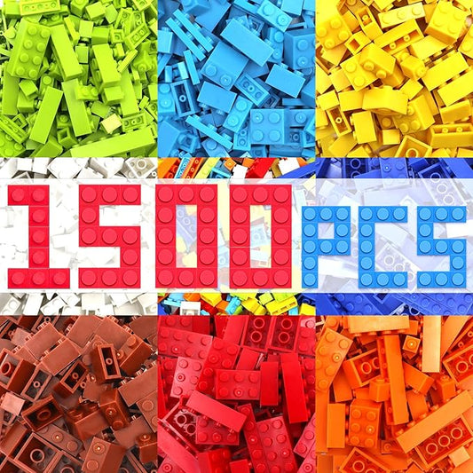 1500 Pieces Classic Building Bricks in 8 Popular Colors and 12 Mixed Shapes, Creative Small Building Blocks Set Learning Educational Toy Gift for Kids, Compatible with All Major Brands
