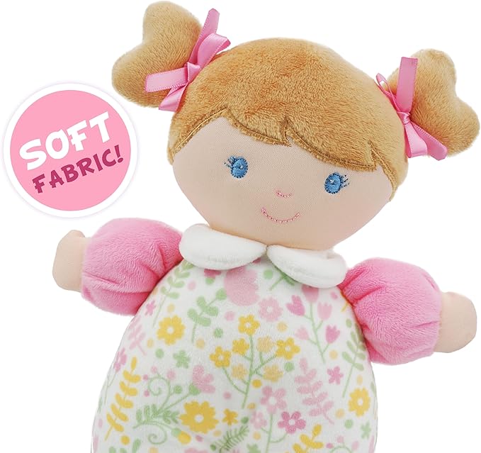 June Garden 9" My First Doll Blossom - Soft Plush Baby Doll - Pink Floral Outfit
