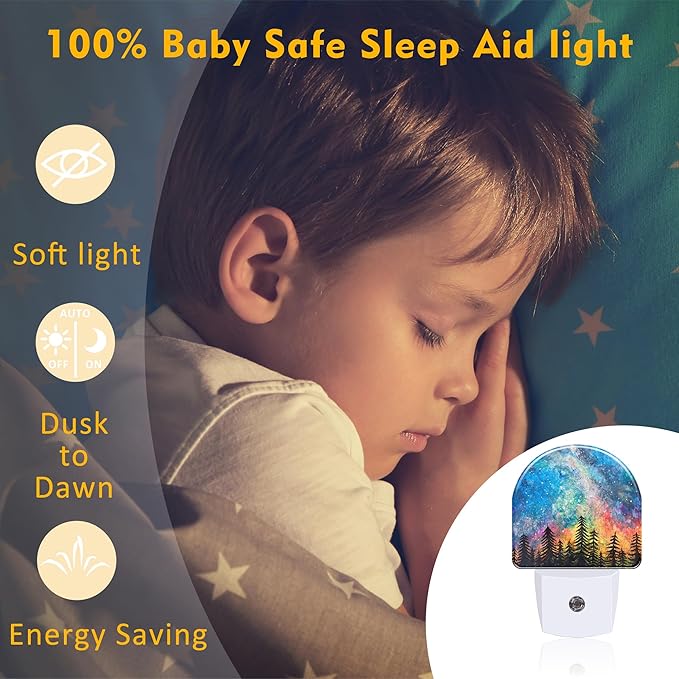 Northern Lights and Forest Night Light for Kids,Milky Way Galaxy Trees Night Light Plug in with Dusk to Dawn Sensor,0.5w Energy Saving Nightlight for Hallway Stairway Kitchen Bedroom