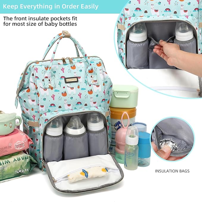 Diaper Bag Backpack, Diaper Bags for Baby Girls Boys, Baby Bags for Moms Dads, Nappy Changing Bag with Insulated Pockets,Multi-functional Waterproof Backpack with Stroller straps-Green