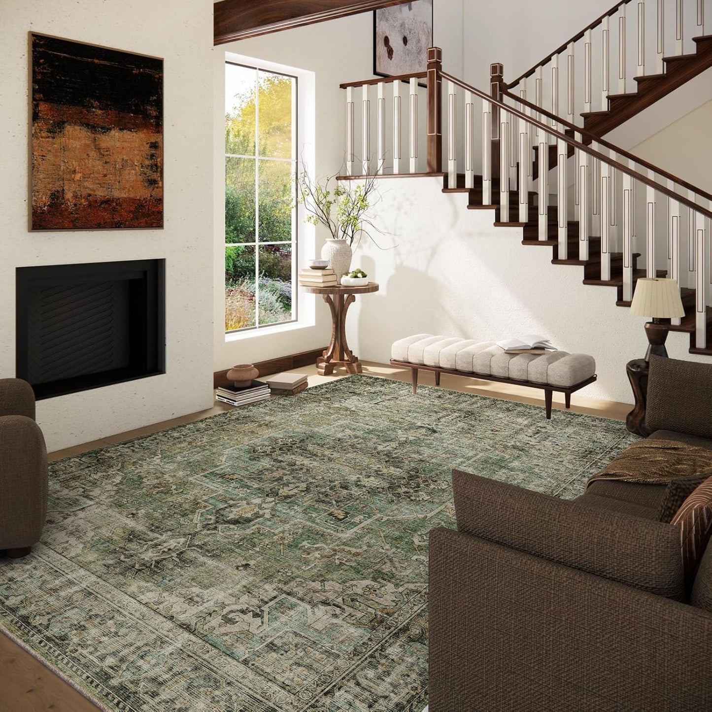 9x12 Area Rugs for Living Room: Washable Bedroom Rug Boho Vintage Rugs Stain Resistant Non Slip Low Pile Soft Lightweight Carpet for Kitchen Dining Room Farmhouse Nursery Kids Room