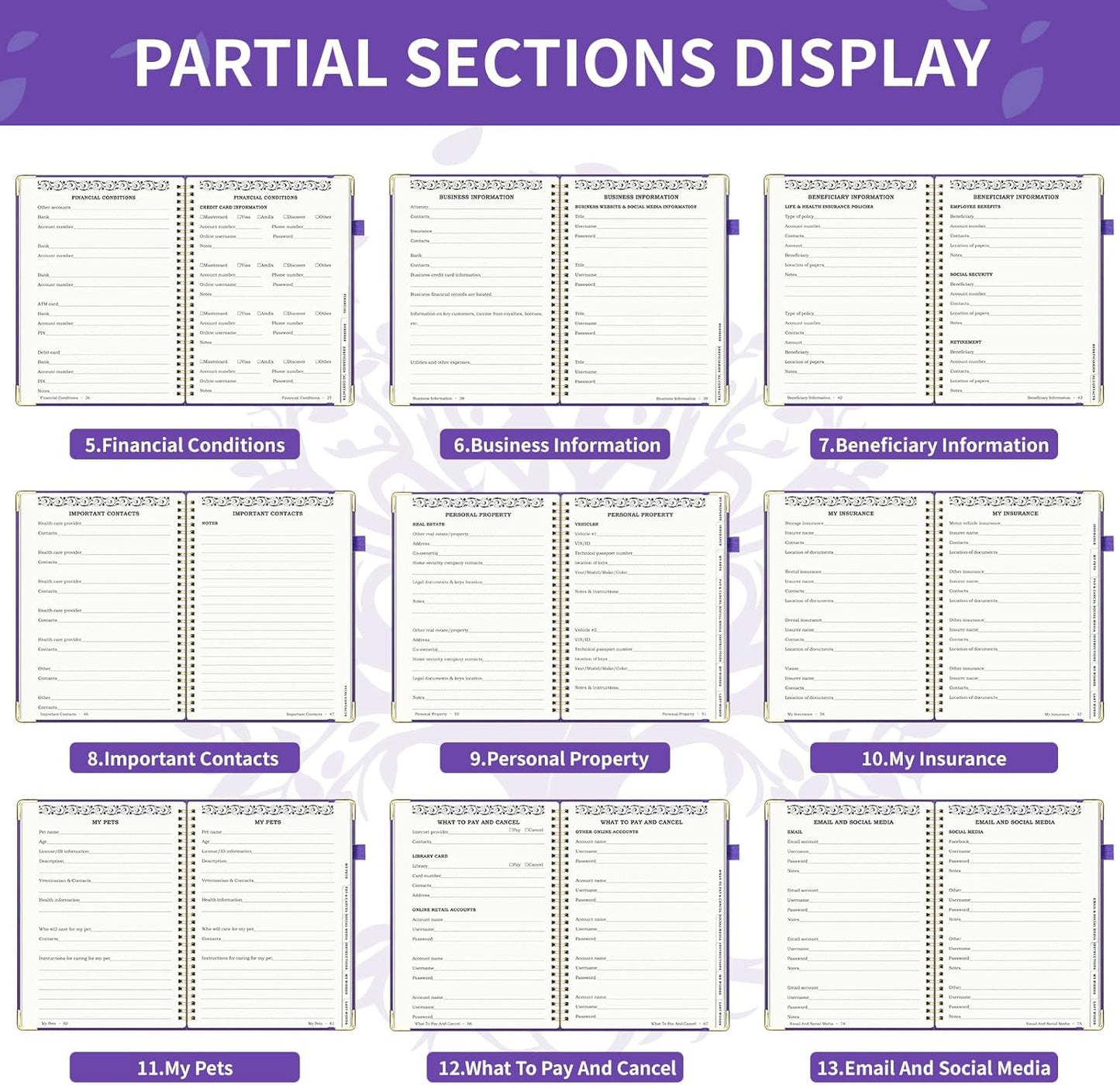 End of Life Planner, Spiral Estate Planning Organizer with Tabs for Senior, I'm Dead Now What Planner for Final Arrangements & Important Affairs with Large Print, 7.9"x10.4", Purple