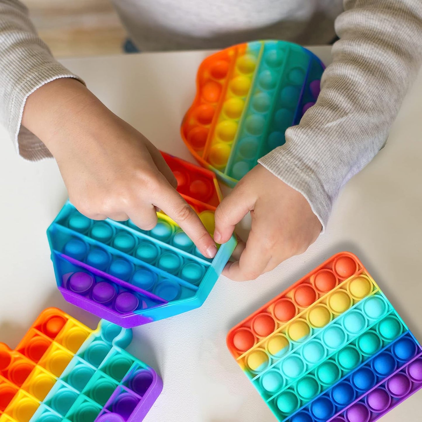 Enovoe Pop Fidget Toys - 4 Pack, Push Pop Toys for Kids and Adults 6.77 x 6.5 x 3.11 in - Rainbow Bubble Fidget Poppers - Fidget Shapes - Square Octagon Apple Puzzle