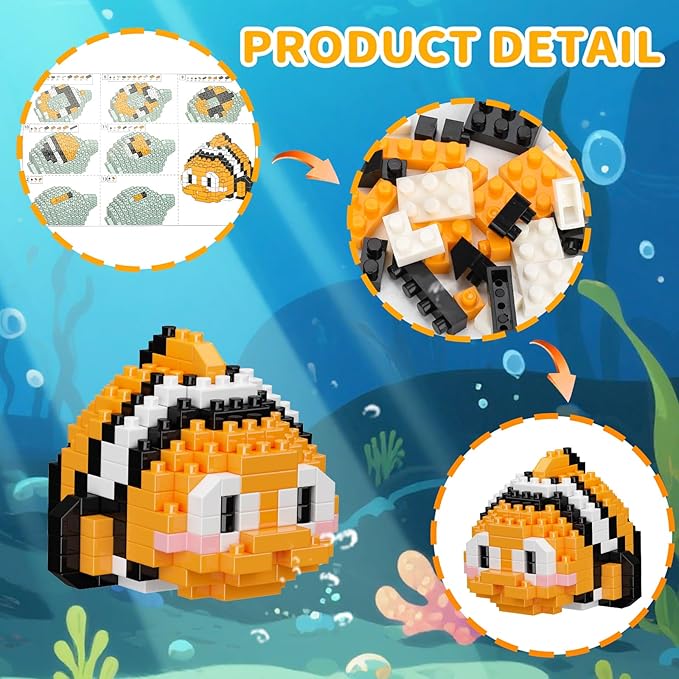 12 Pack Cute Ocean Sea Animal Mini Building Blocks Sets, 2642 PCS Micro Mini Building Bricks Toy for Adults, Party Favors for Kids Boys Girls 12-14