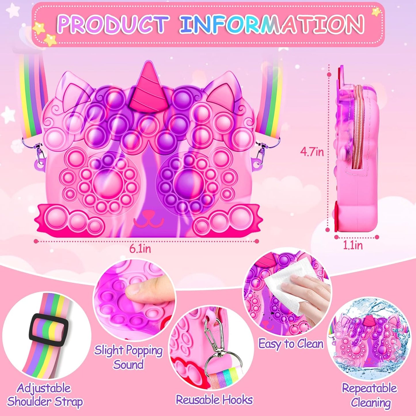 2 Pack Pocket Purse, Unicorn Toys Purse for Toddlers Girls Age 2 3 4-6 Year Old Birthday Gift Valentines Christmas Stocking Easter Basket Stuffers Stuff, Women Shoulder Bag Sensory Fidget Toys