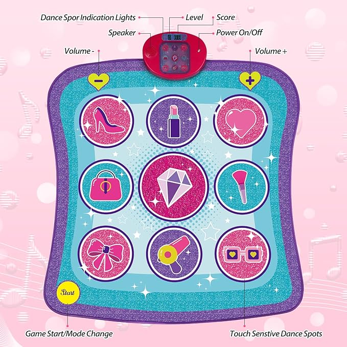 Kids Dance Mat Game Toy for Girls & Boys Ages 3-12, Interactive Electronic Rhythm Dance Step Pad with Built-in Music, Adjustable Volume & Fun Light-Up Steps, Perfect Birthday & Holiday Dance Game Gift