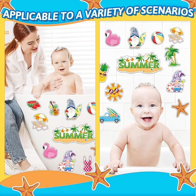 MARFOREVER 50 PCS Summer Window Thick Gel Clings Stickers Reusable Hawaiian Tropic Window Clings Decals for Classroom Nursery Home Summer Beach Pool Party Supplies Decorations