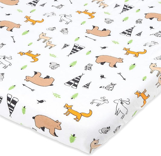 Joey + Joan Bassinet Fitted Sheet for 15 x 33 Inch Oval, Rectangular and Hourglass Mattress Pad – Woodlands - 1 Pack