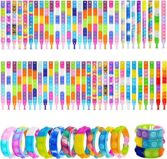 300pcs pop Random Bracelet,Pop Bubble Fidget Sensory Toys, Pop Toy Bulk for Party Favor, Classroom Student Prizes Easter Basket Goodie Bag Stuffers Christmas Valentine Gift for Kid