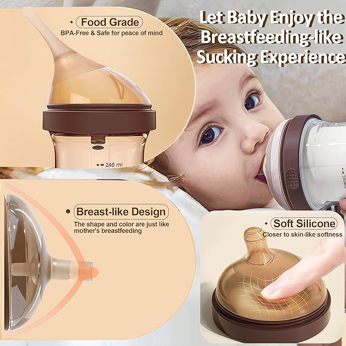 PPSU Baby Bottle, Bottles for Breastfed Babies with Handles and Straw, Flip-top Anti-Colic Baby Bottles 8oz/240mL 10+ Months