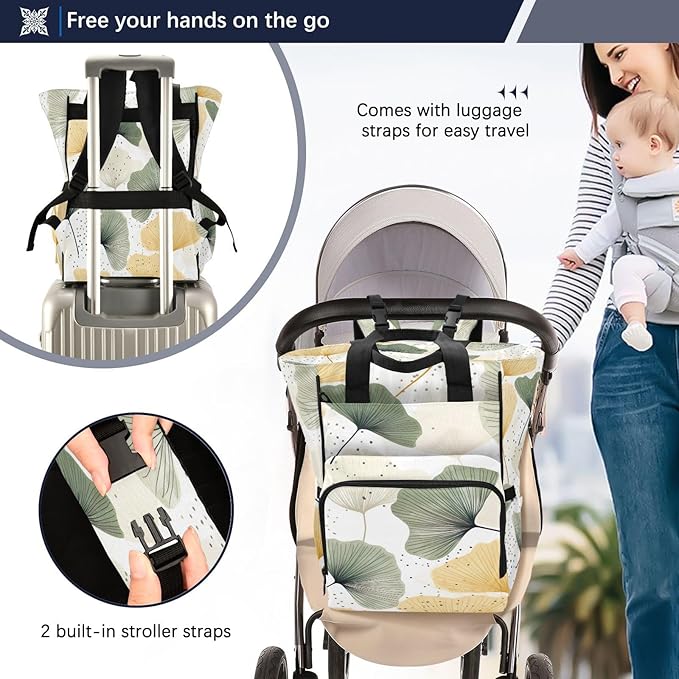 Graffiti Ginkgo Biloba Pattern Multifunctional Travel Backpack, Large Capacity