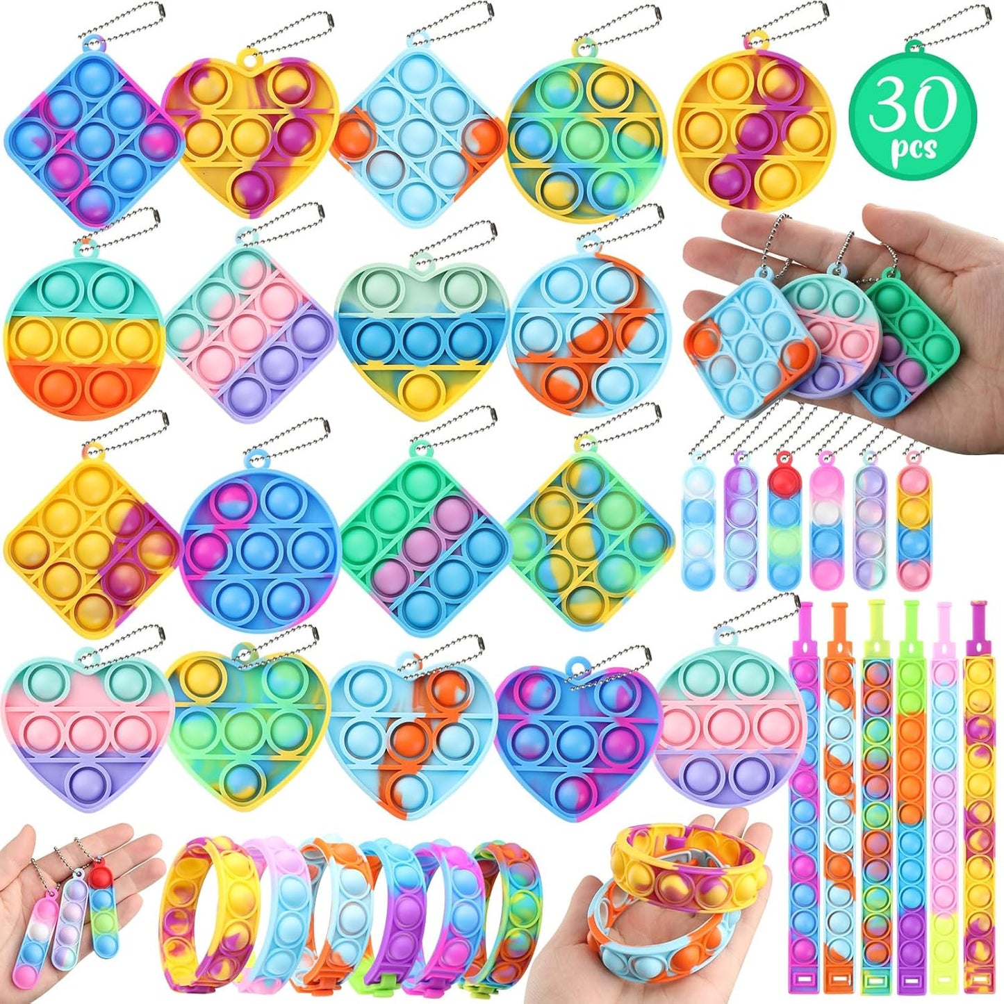 LIAM&AVA Party Favors, 30 Pcs Pop Fidget Toys Keychain Its for Kids Adults, Mini Push Bubble Pops Bulk Sensory Toys, Birthday Gifts Classroom Prizes for Boys Girls Goodie Bag Treasure Chest Box