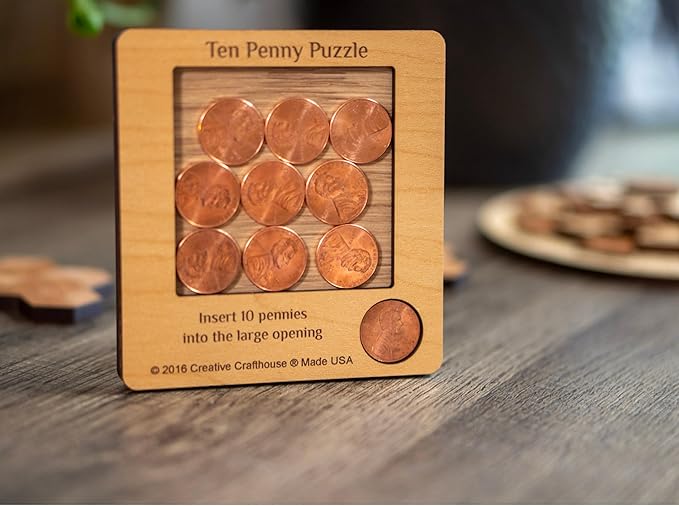 10 Penny Puzzle - Coffee Table Puzzle - Executive Toy - Wood Brain Teaser