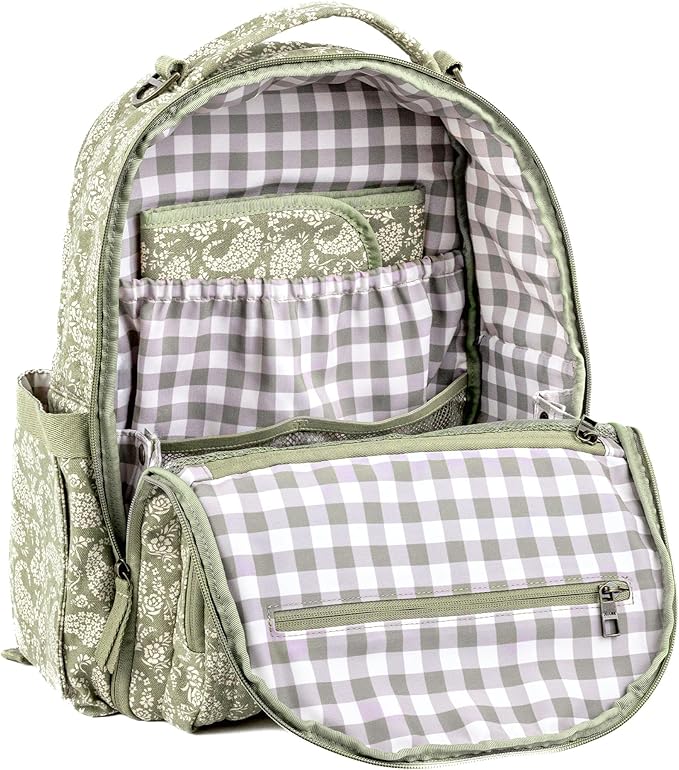 JuJuBe x Sazan Hendrix - New Classic Diaper Bag Backpack with Portable Changing Pad, Stroller Straps, Large Travel Backpack for carrying Baby Bottles, Wipes, Diapers, Pacifiers, Paisley Floral