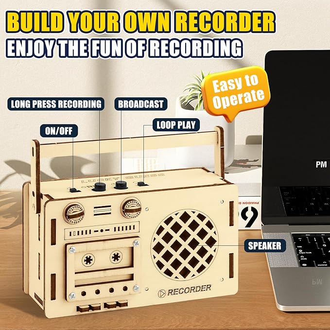 STEM Projects for Kids & Adults, Tape Deck Recorder Toy Model, DIY Science Experiment Electronics Kit, Beginner's Starter Set, Idea Gifts for Teenage Boy Girl