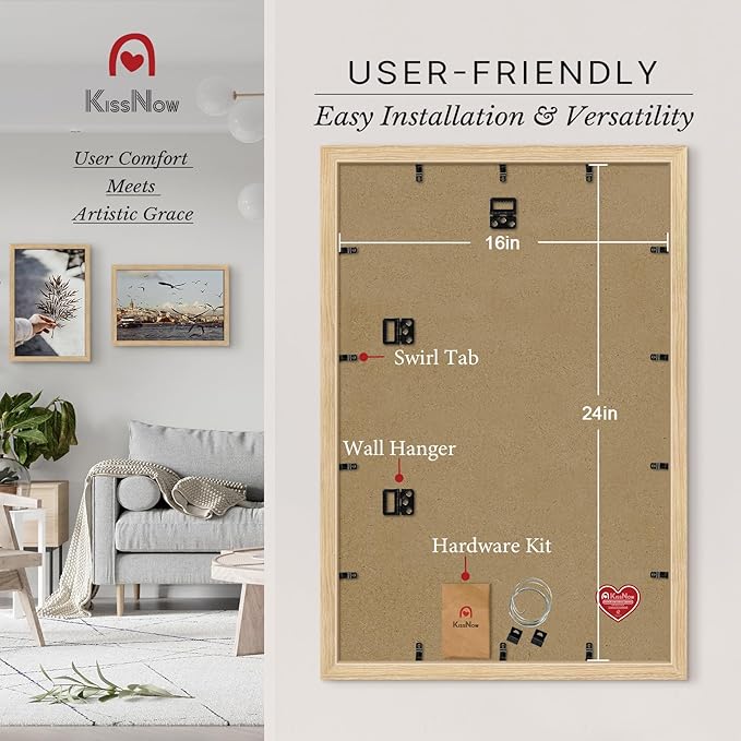 16x24 Poster Frame 2 Pack, Natural Oak Wood Picture Frame with Polished Plexiglass, Wall Hanging