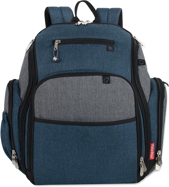Fisher-Price Fastfinder 3 Piece Set Diaper Bag Backpack for Moms & Dads with Changing Pad and Wipes Pocket (Blue)
