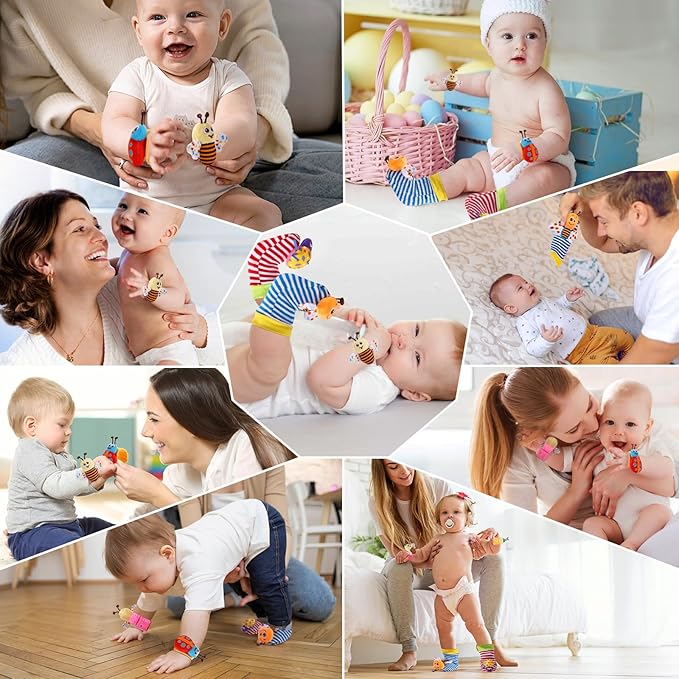 Baby Wrist Rattle Socks and Foot Finder Set Baby Rattles Toys for 0-12 Month, Infant Girl Boy Toys for Babies 3-6 Months, Newborn Hand & Foot Toys for 0 to 9 Months, Baby Easter Gifts