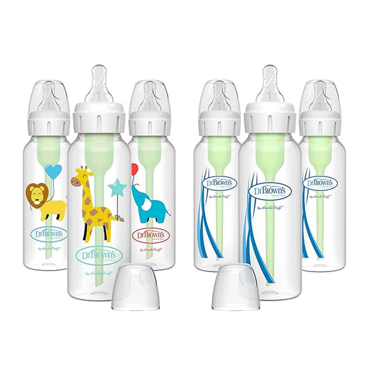 Dr. Brown’s Natural Flow® Anti-Colic Options+™ Narrow Baby Bottles 8 oz/250 mL, with Level 1 Slow Flow Nipple, 6 Pack, 0m+ Balloon Animals Gift Set