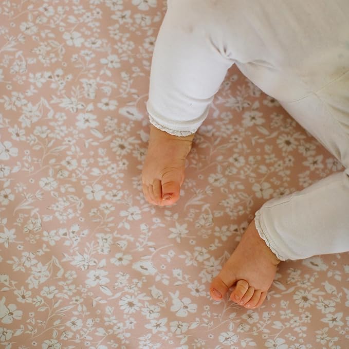 Crib Sheets Neutral - Fitted Baby Crib Sheets Bed for Girl Boy - 2 Pack Standard & Toddler Mattress - Buttery Soft Organic Cotton Blend (Fleurette)