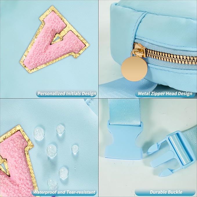 Mini Belt Bag Fanny Pack with Initials Letter Patch Small Crossbody Bags Cute Stuff Birthday Gifts for Teenager Girls Trendy Stuff for Teens - V,Blue